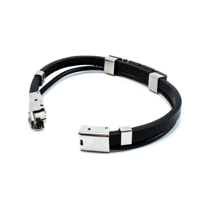 Bratara barbati stainless steel din piele naturala