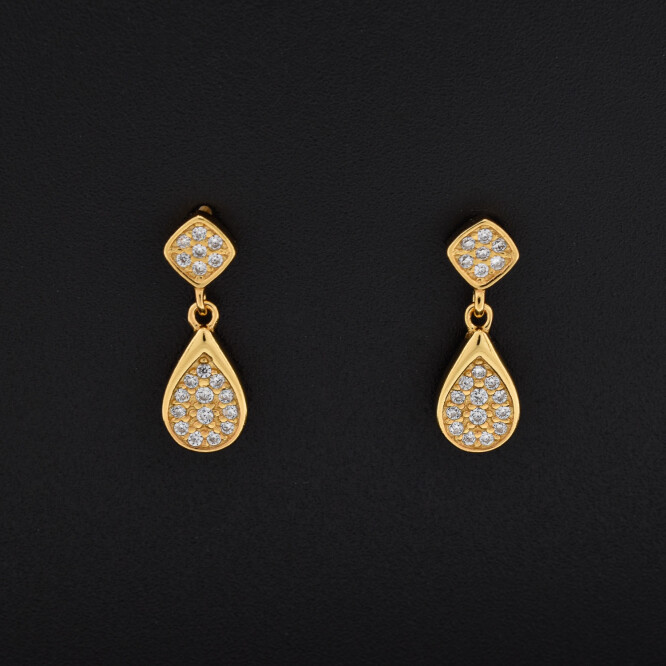 Cercei dama din argint placati cu aur 18K in forma de lacrima