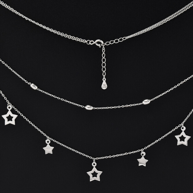 Lantisor dama dublu din argint cu accesorii in forma de stelute 