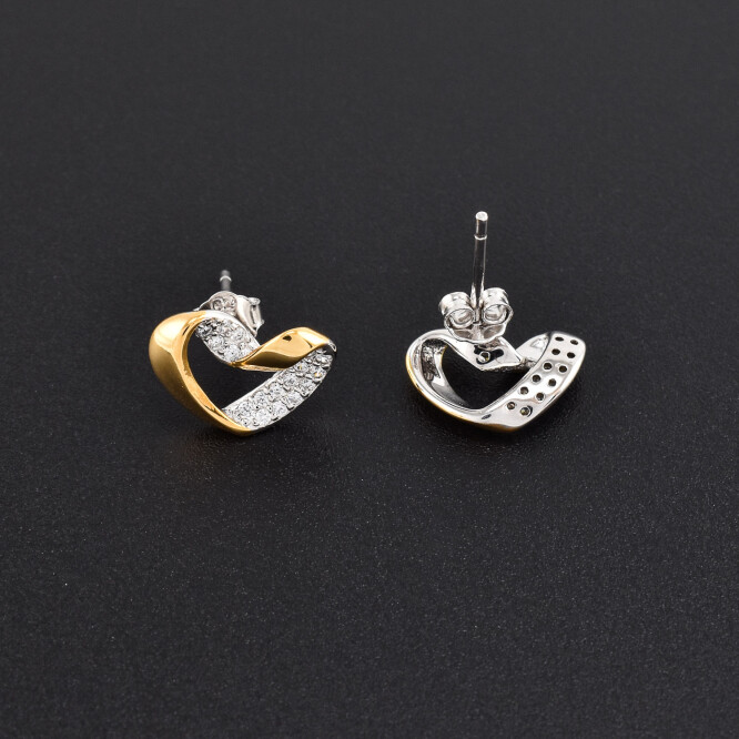 Cercei dama din argint placat cu aur 18K in forma de inima cu cristale swarovski