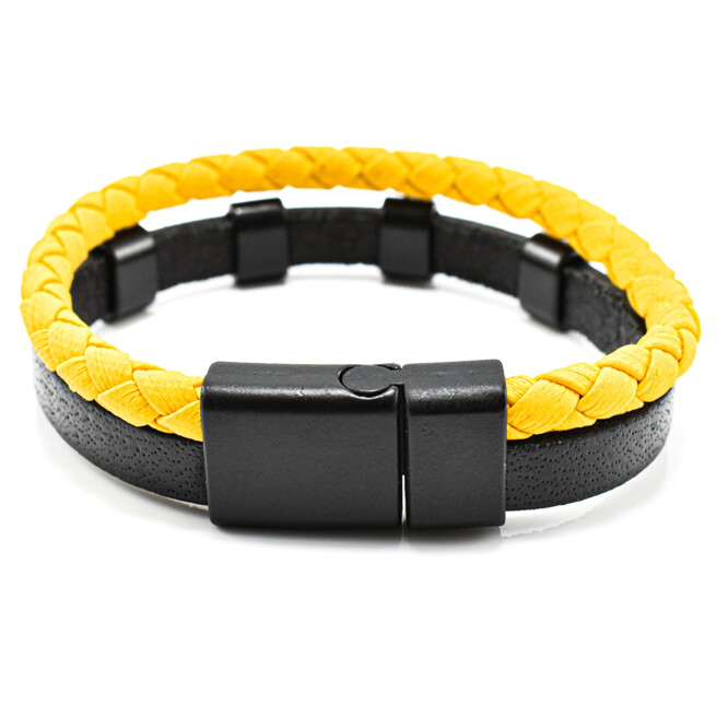 Bratara barbati yellow-black din piele naturala