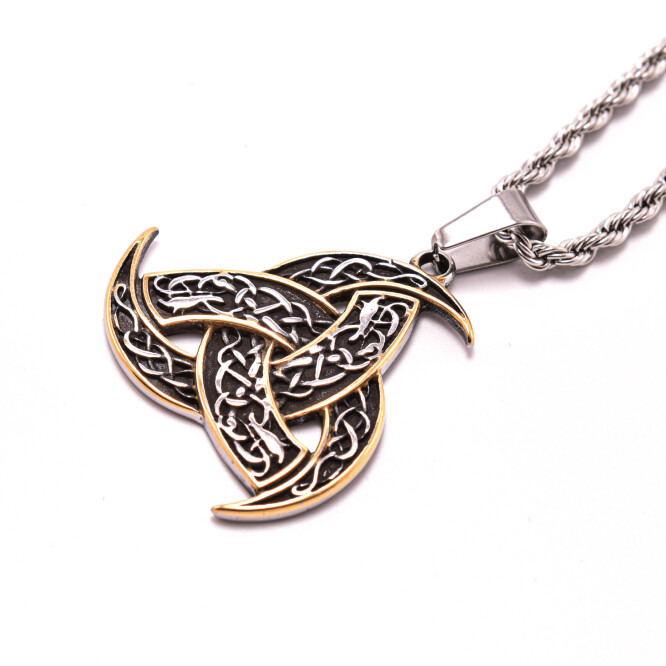 Lant barbati din otel inoxidabil cu pandantiv, VIKING TRIPLE HORN TRISKELION