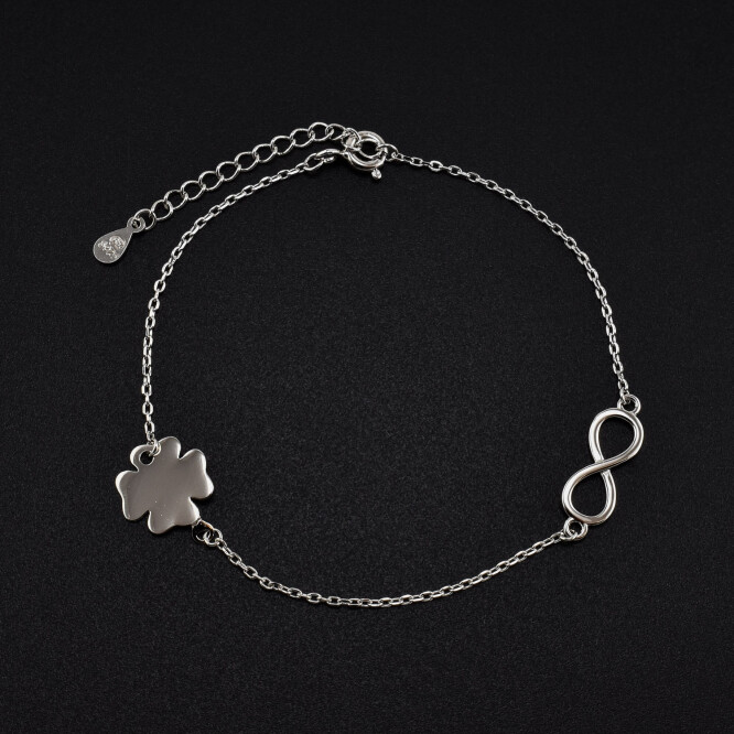 Bratara dama din argint cu accesorii in forma de infinit si trifoi cu patru foi
