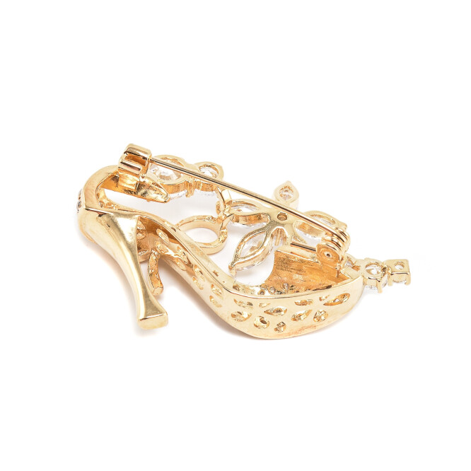 Brosa in forma de pantof cu cristale swarovski placata cu aur 18k