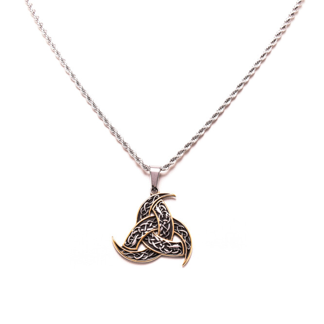 Lant barbati din otel inoxidabil cu pandantiv, VIKING TRIPLE HORN TRISKELION