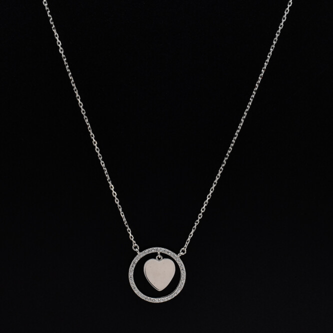 Lantisor dama din argint cu accesoriu in forma de inima si cerc