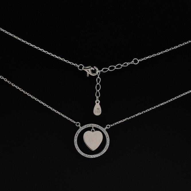 Lantisor dama din argint cu accesoriu in forma de inima si cerc