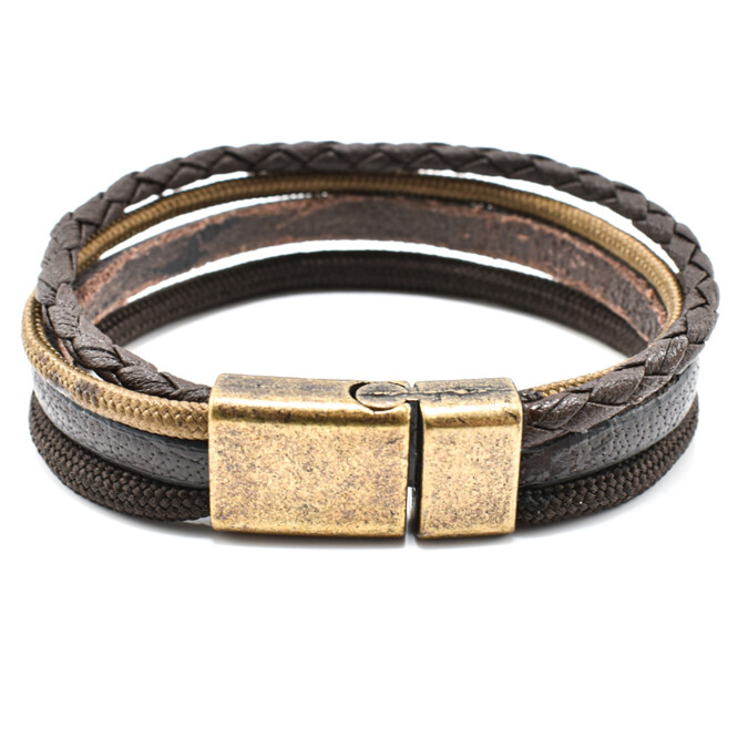 Bratara barbati din piele naturala si snur paracord BBB-217