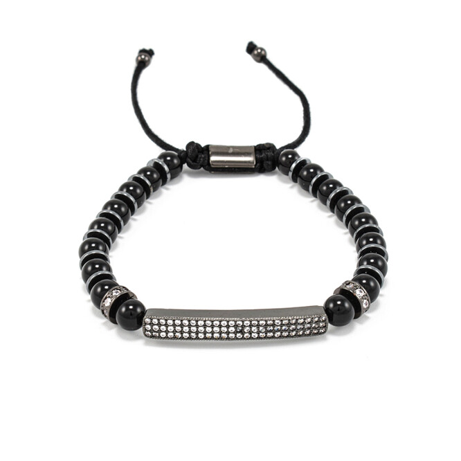 Bratara barbati din onix negru, hamatit  si accesorii cu cristale zirconia 