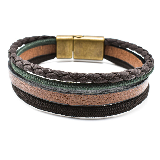 Bratara barbati din piele naturala si snur paracord