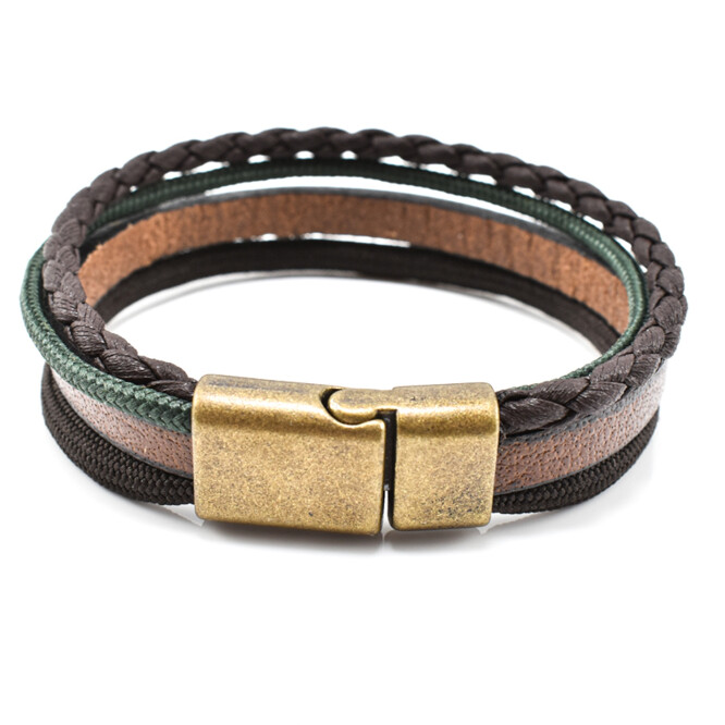 Bratara barbati din piele naturala si snur paracord