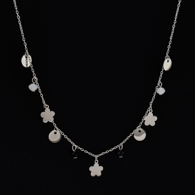 Lantisor dama din argint cu accesorii in forma de floare si banut 