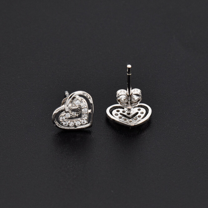 Cercei dama din argint forma de inima acoperita cu cristale swarovski