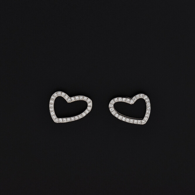 Cercei dama din argint ,,Inimi asimetrice'' acoperite cu cristale swarovski