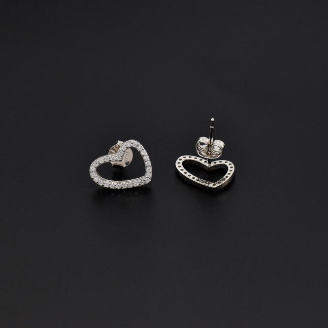 Cercei dama din argint ,,Inimi asimetrice'' acoperite cu cristale swarovski