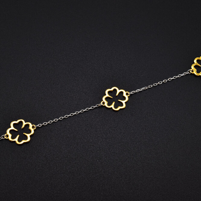 Bratara dama din argint cu accesorii in forma de trifoi cu patru foi, placate cu aur 18K