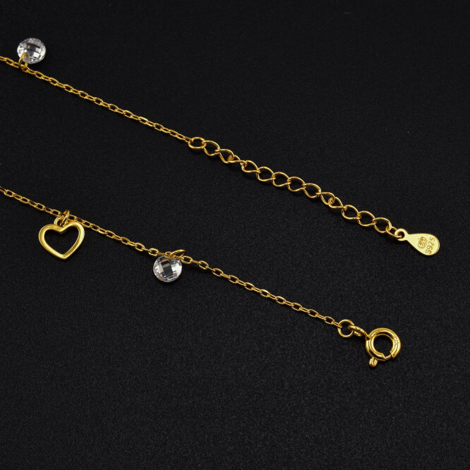 Bratara dama din argint placat cu aur 18K si accesorii in forma de inima