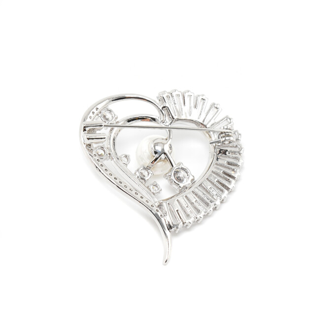 Brosa cu perla si cristale swarovski in forma de inima placata cu aur 18k 