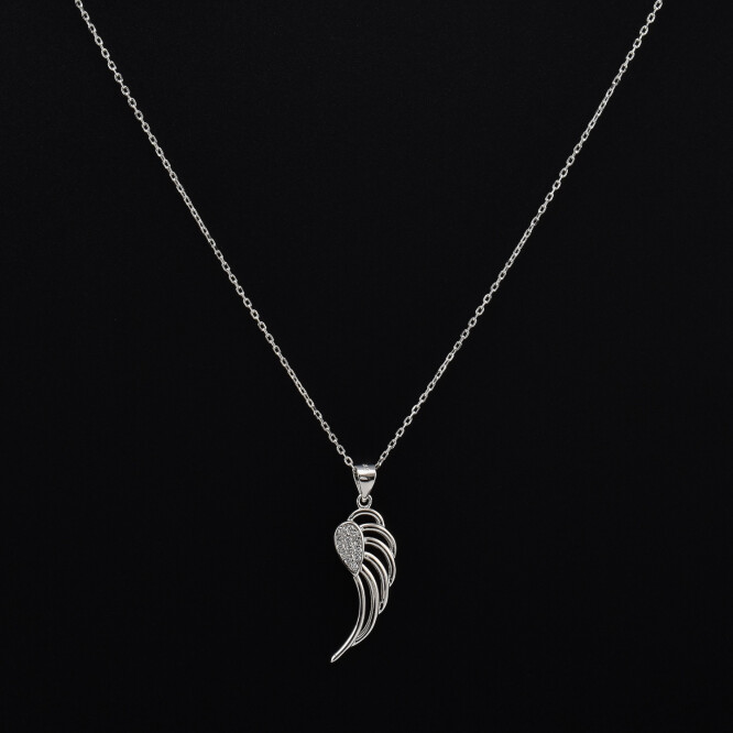 Lantisor dama din argint cu accesoriu in forma de aripa si cristale swaroski