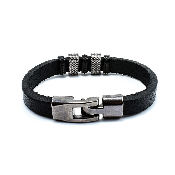 Bratara barbati din piele naturala cu accesorii din otel 