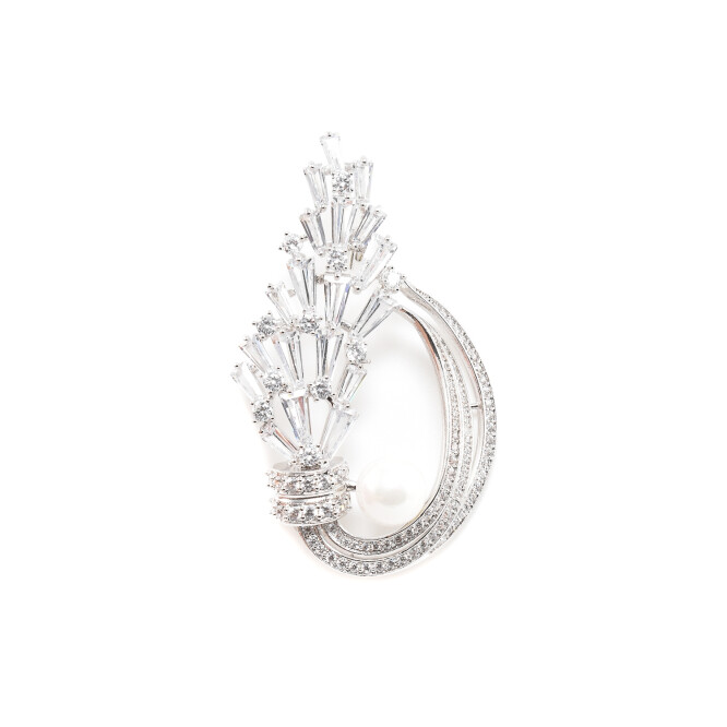 Brosa cu cristale swarovski placata cu aur alb 18k BRS-31
