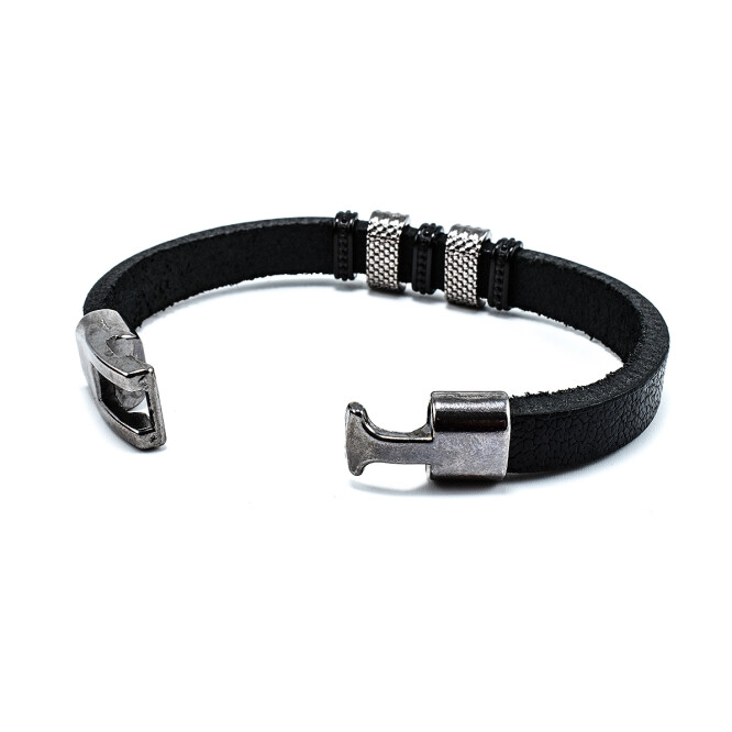 Bratara barbati din piele naturala cu accesorii din otel 