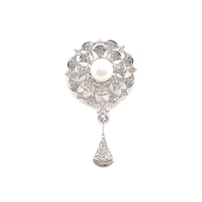 Brosa in forma de papadie cu cristale swarovski placata cu aur alb 18k