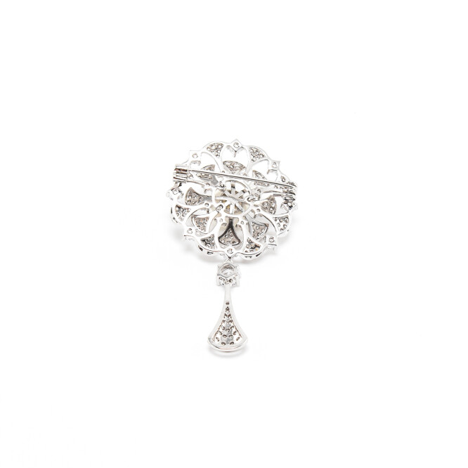 Brosa in forma de papadie cu cristale swarovski placata cu aur alb 18k
