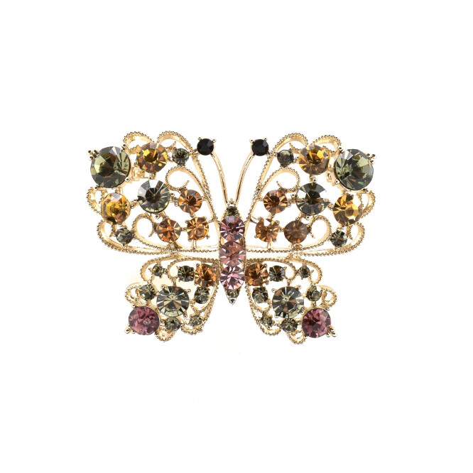 Brosa "Fluture" aurie cu cristale zirconia multicolore