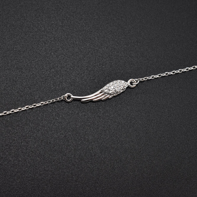 Bratara dama din argint cu accesoriu in forma de pana acoperit cu cristale swarovski