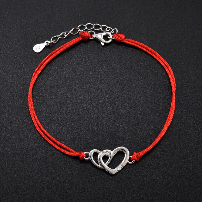 Bratara dama cu snur si accesoriu din argint in forma de inima