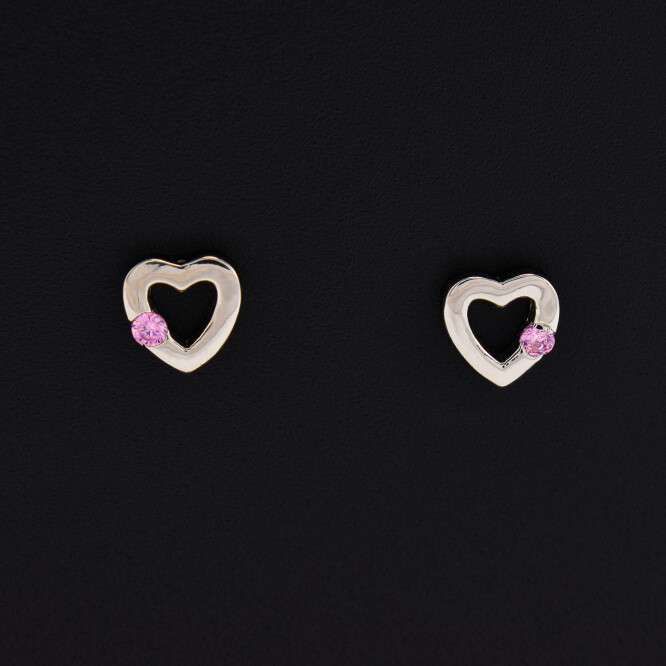Cercei dama din argint in forma de inima cu cristale swarovski roz