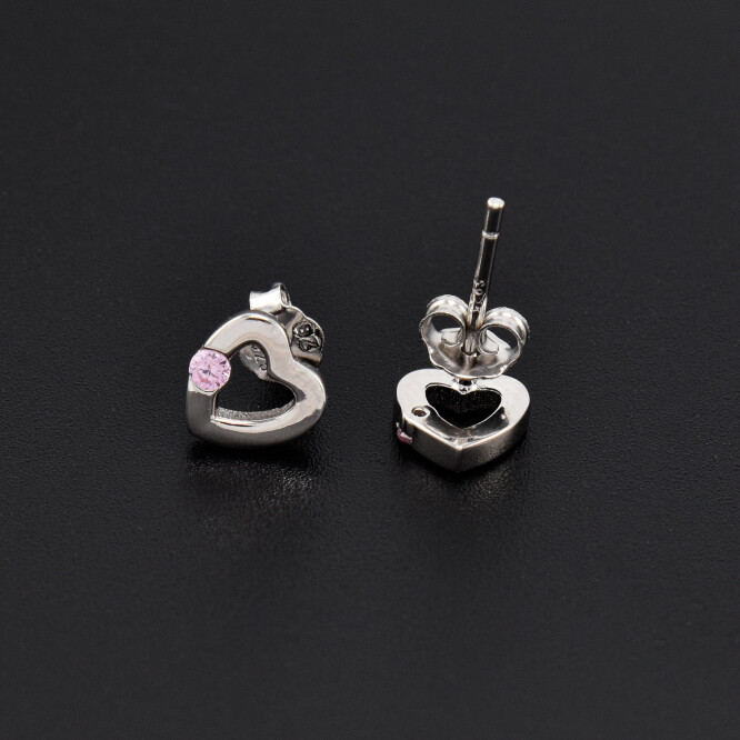 Cercei dama din argint in forma de inima cu cristale swarovski roz