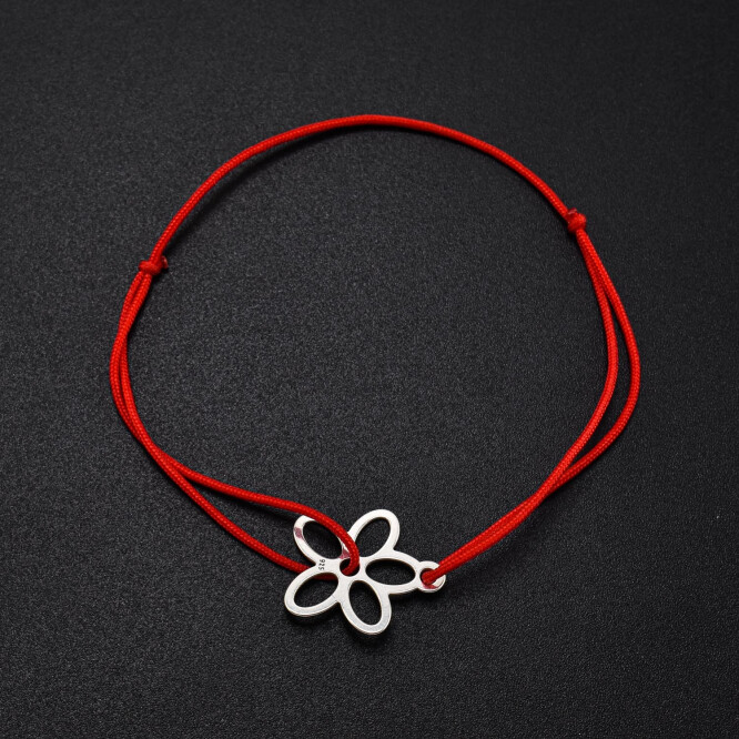 Bratara dama pe snur cu accesoriu din argint in forma de floare