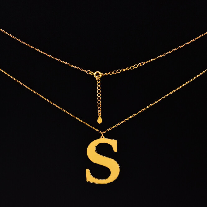Lantisor dama din argint placat cu aur 18 K, pandantiv litera ”S”