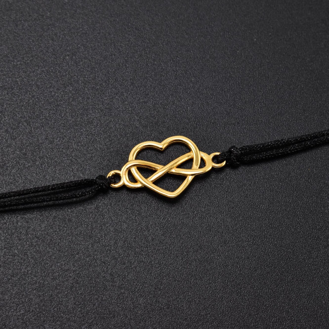 Bratara dama cu snur si accesoriu din argint placat cu aur 18K in forma de inima si infinit