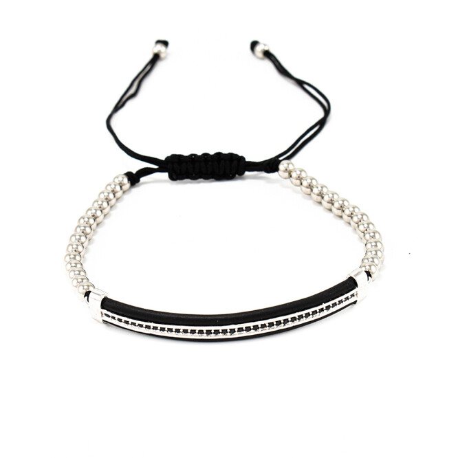 Bratara barbati cu accesoriu argintiu si cristale zirconia