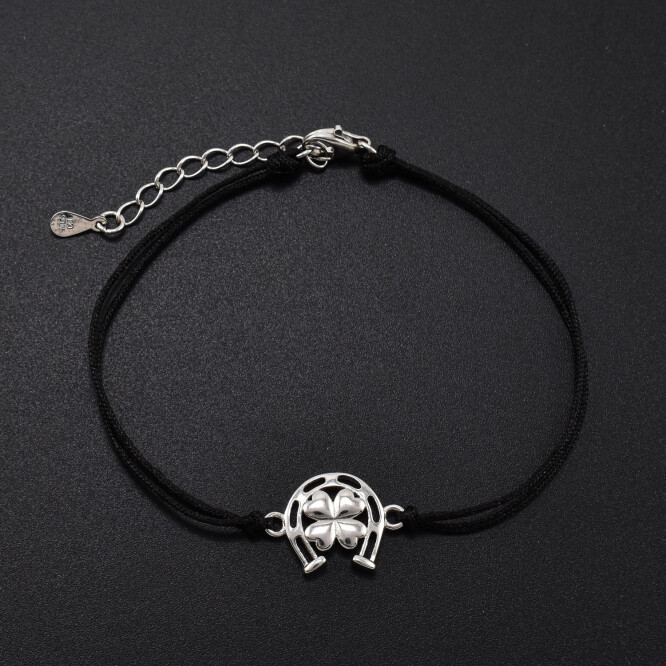 Bratara dama cu snur si accesoriu din argint in forma de potcoava