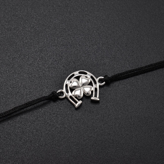 Bratara dama cu snur si accesoriu din argint in forma de potcoava