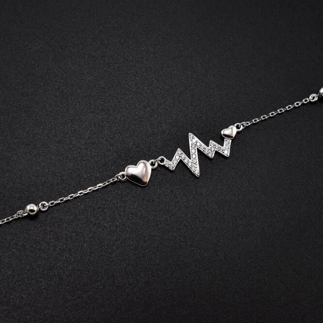 Bratara dama din argint simbol ritmul inimii acoperit cu cristale swarovski