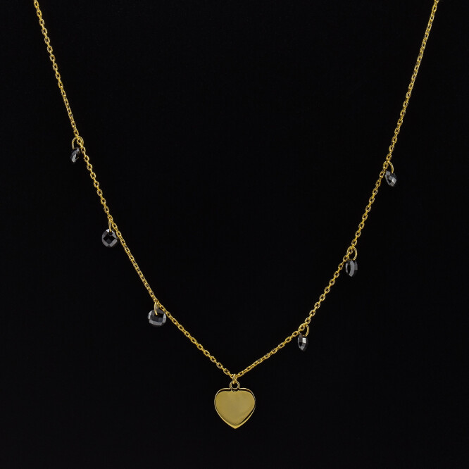 Lantisor dama din argint placat cu aur 18k, cu accesoriu in forma de inima