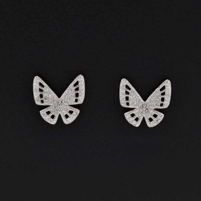 Cercei dama din argint in forma de fluture acoperiti cu cristale swarovski