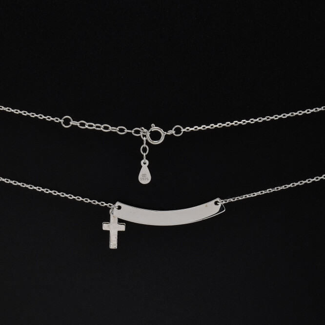 Lantisor dama din argint, cu pandantiv pentru gravare si cruciulita