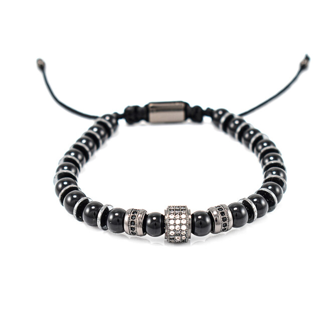 Bratara barbati din onix negru si accesorii cu cristale zirconia 
