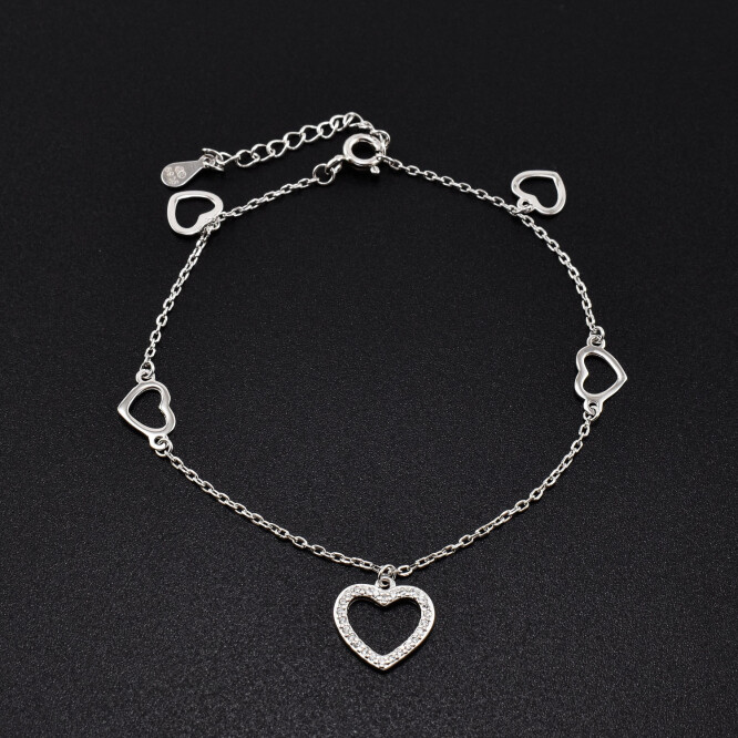 Bratara dama din argint cu accesorii in forma de inima BDAG-B-69