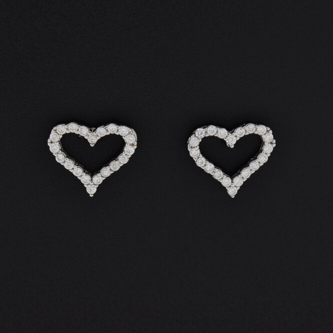 Cercei dama din argint in forma de inima acoperiti cu cristale swarovski