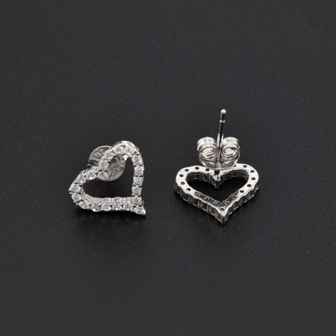 Cercei dama din argint in forma de inima acoperiti cu cristale swarovski