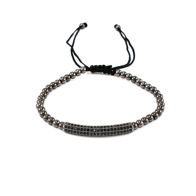 Bratara barbati Black Pave Bar Tube Charm 