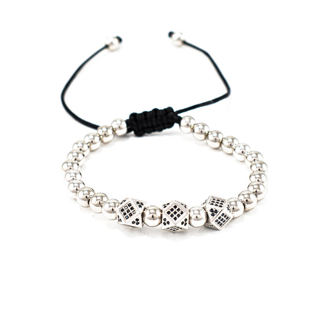 Bratara barbati cu bile argintii si accesorii cu cristale zirconia 