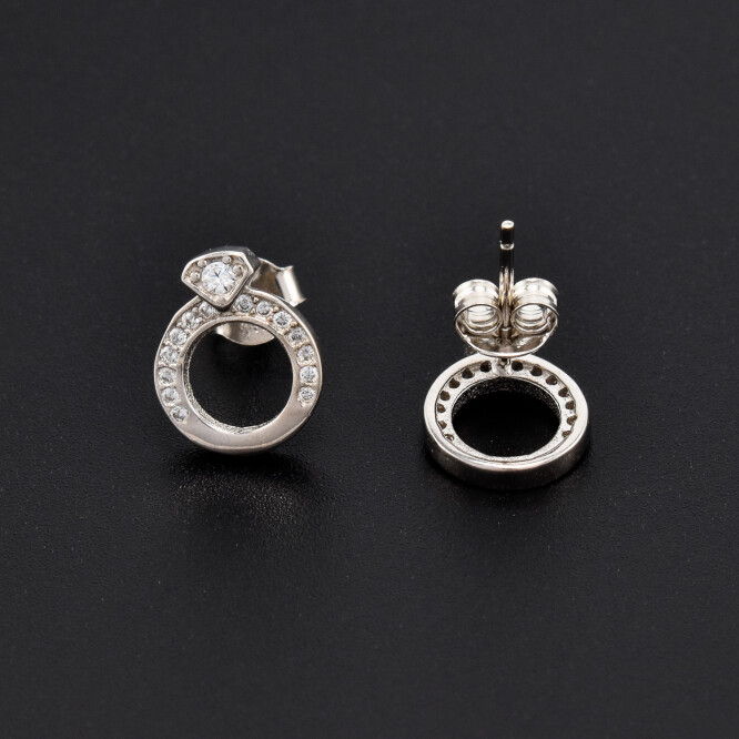 Cercei dama din argint ,,Inel cu diamant''